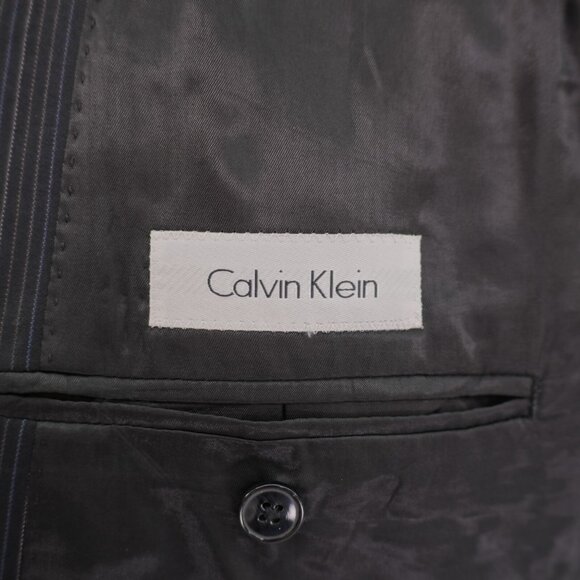 Calvin Klein Wool Gray Striped 2 Piece Suit 40L Flat Front 34 / 34 Mid Rise 2 Bu - Picture 12 of 15
